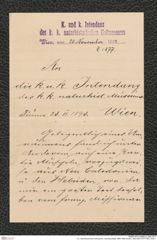 k.k. naturhistorisches Hofmuseum, Intendanzakten 1885-1896 (Hauer), Aktenzahl Z.577/1893, Seite 1